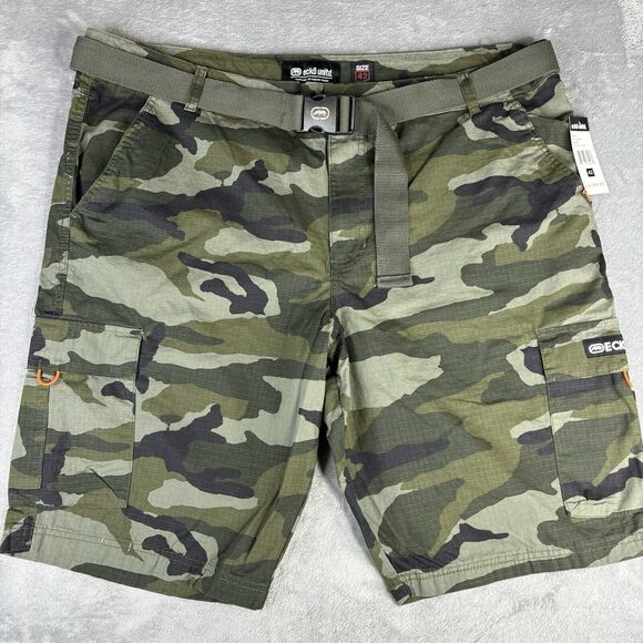 Ecko Unltd Shorts Mens 42 Green Camo Cargo Ripstop Pockets Belted New $64‎ - Picture 1 of 15